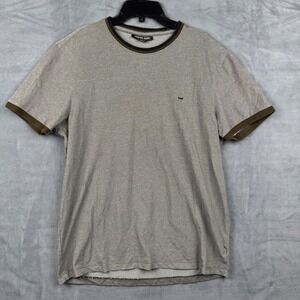 Michael Kors Mens XL Ringer T Shirt Short Sleeve Casual Olive Green Trim‎